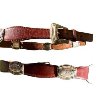 Fossil Tan Leather Belt with Silver Details